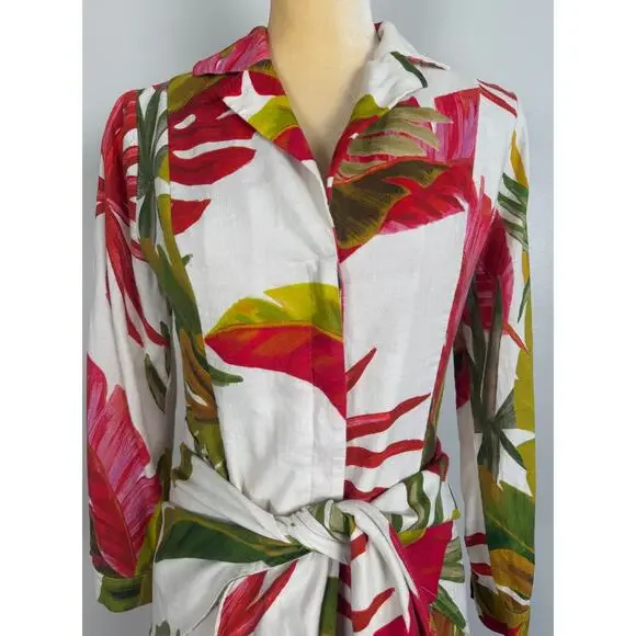 Farm Rio Spring Forest Long Sleeve Linen Blend Mini Dress White Multi Small - Picture 7 of 16
